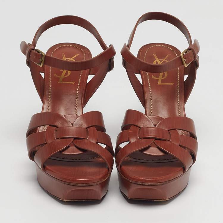 Pre Owned Yves Saint Laurent Size 37 Brown Leather Ankle Strap Sandals