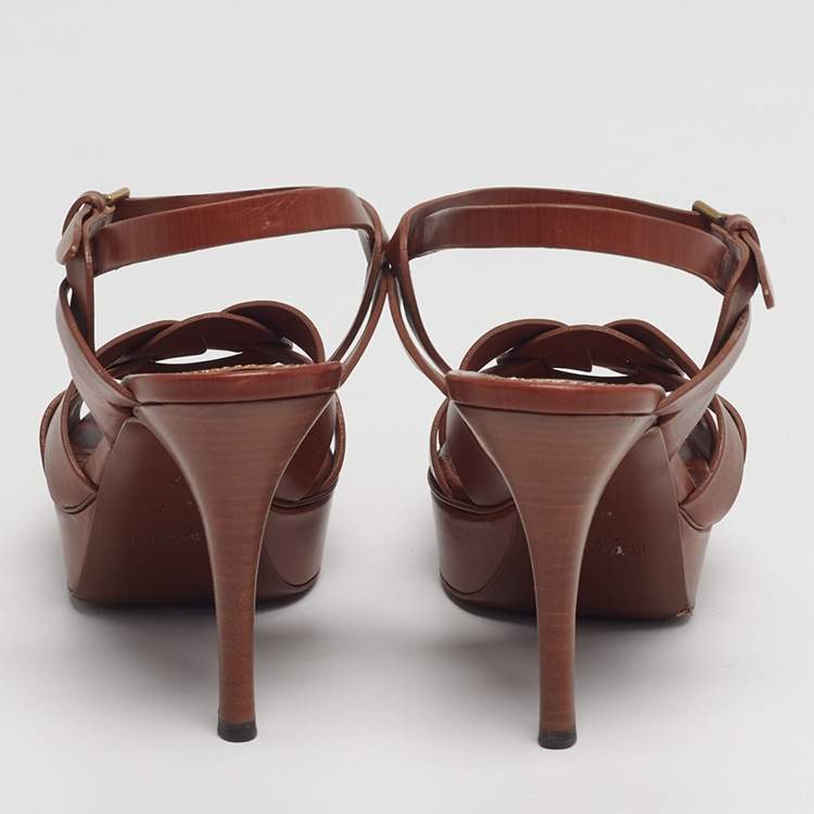 Pre Owned Yves Saint Laurent Size 37 Brown Leather Ankle Strap Sandals