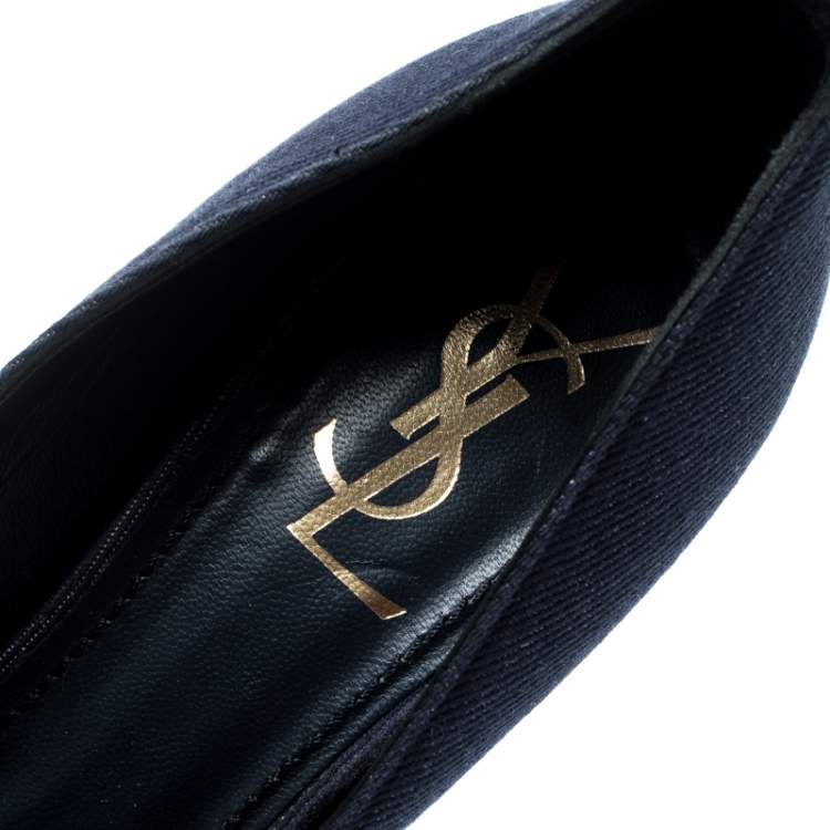 Pre Owned Yves Saint Laurent Blue Denim Fabric Tribtoo Platform Pumps Size 40
