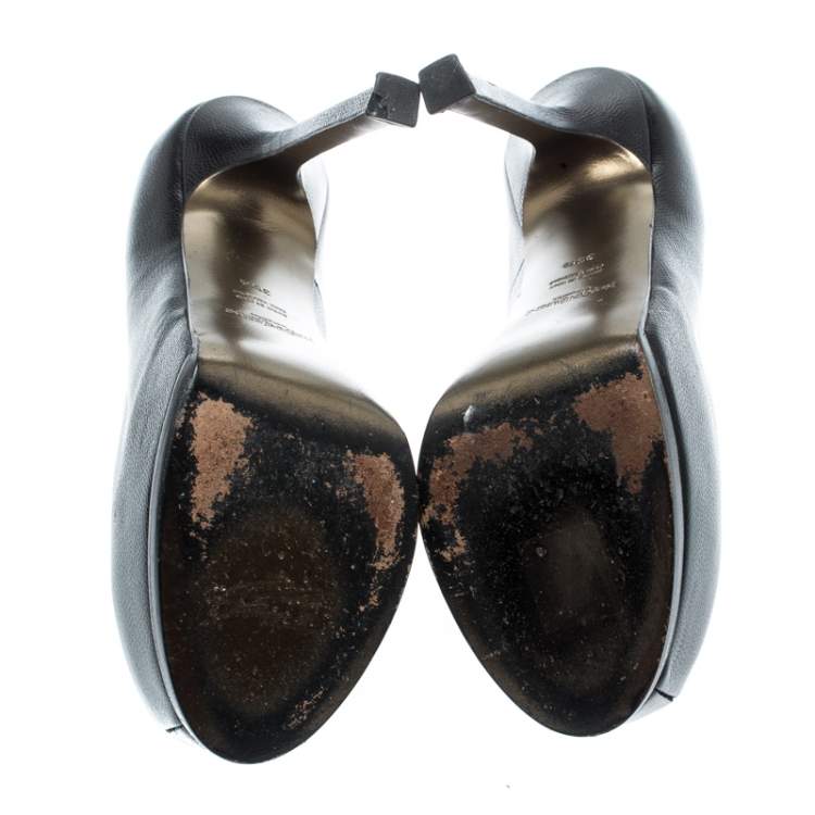 مملوكة مسبقًا Saint Laurent Paris Black Leather Tribtoo Platform Pumps Size 35.5