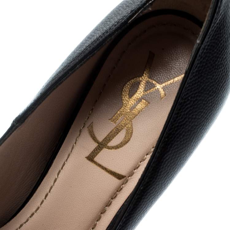 مملوكة مسبقًا Saint Laurent Paris Black Leather Tribtoo Platform Pumps Size 35.5