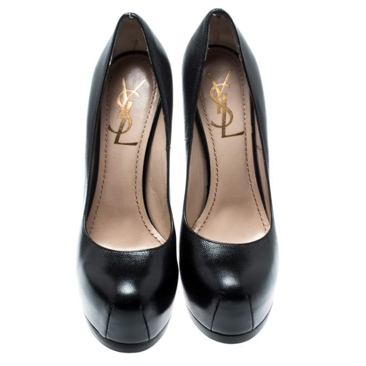 مملوكة مسبقًا Saint Laurent Paris Black Leather Tribtoo Platform Pumps Size 35.5