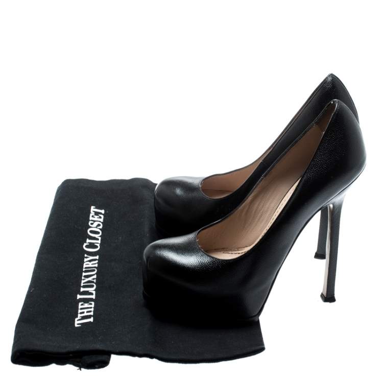 مملوكة مسبقًا Saint Laurent Paris Black Leather Tribtoo Platform Pumps Size 35.5