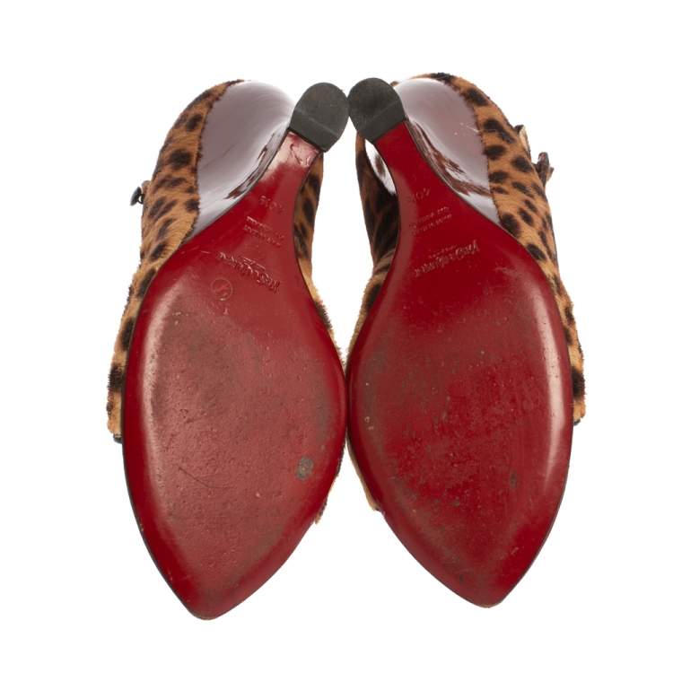 Pre Owned Yves Saint Laurent Animal Print Calf Hair Ankle Strap Wedge Sandals Size 40.5