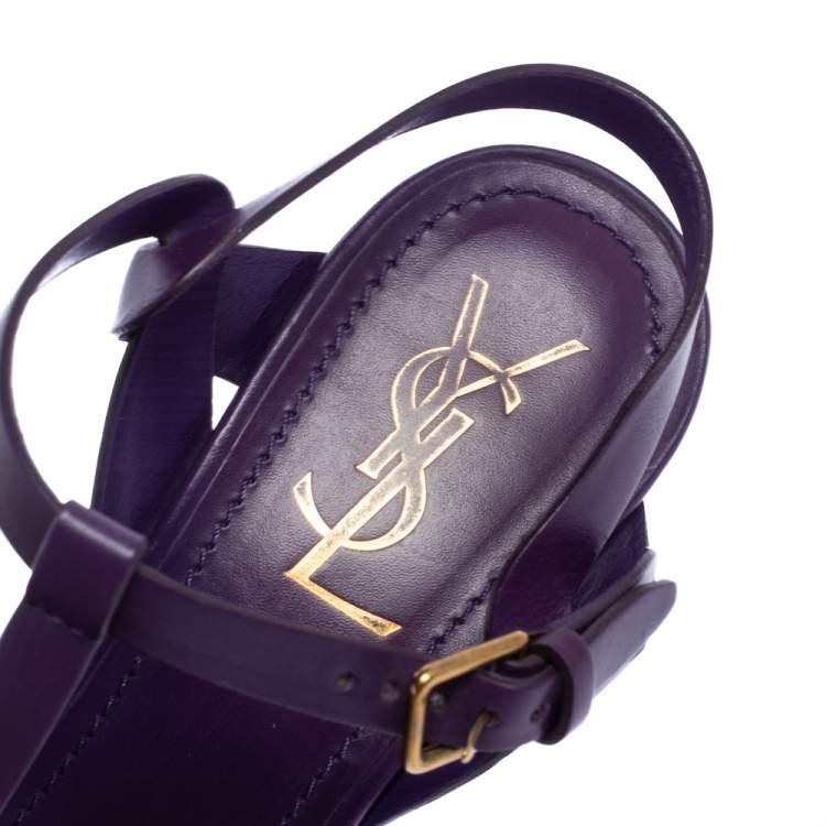 Pre Owned Yves Saint Laurent Purple Leather Tribute Platform Sandals Size 39