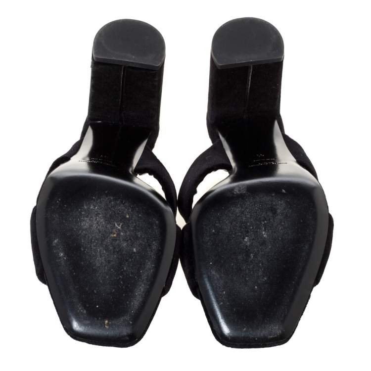 مملوكة مسبقًا Saint Laurent Paris Black Velvet LouLou Cross Strap Sandals Size 41