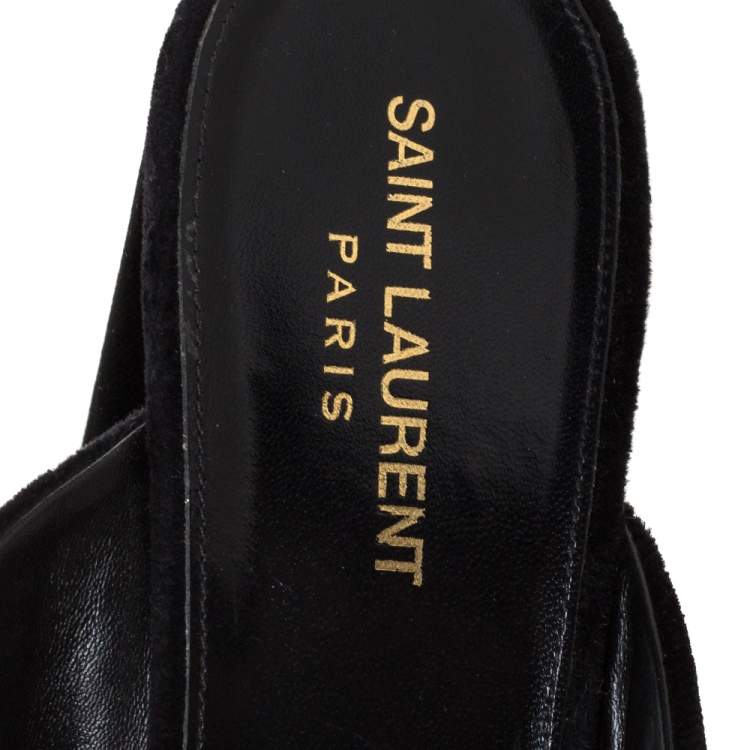 مملوكة مسبقًا Saint Laurent Paris Black Velvet LouLou Cross Strap Sandals Size 41