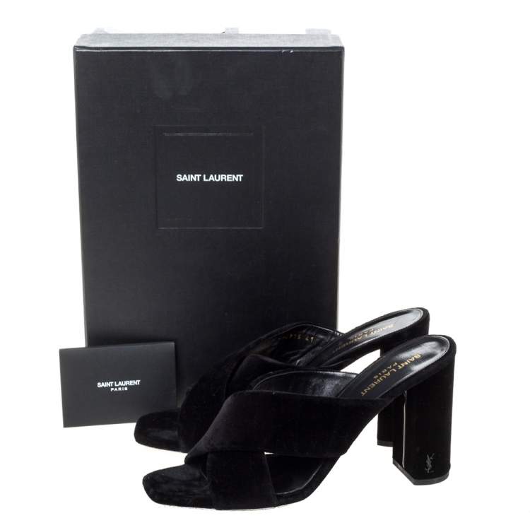 مملوكة مسبقًا Saint Laurent Paris Black Velvet LouLou Cross Strap Sandals Size 41