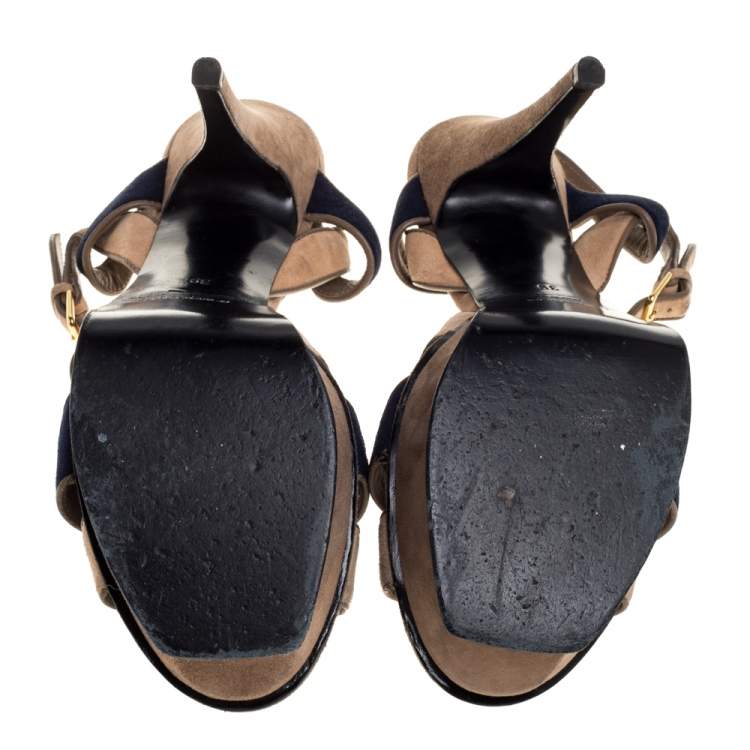 Pre Owned Yves Saint Laurent Tricolor Suede Tribute Platform Sandals Size 39
