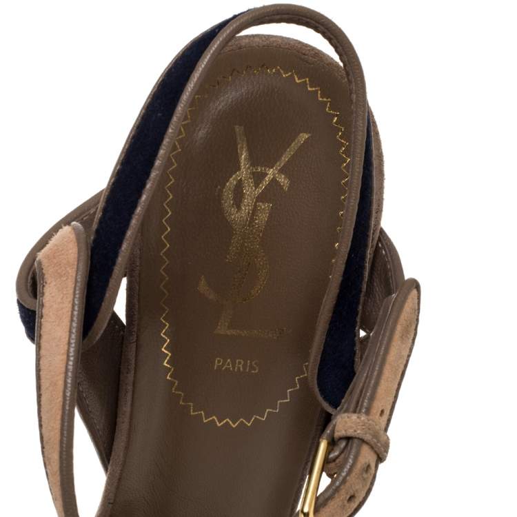 Pre Owned Yves Saint Laurent Tricolor Suede Tribute Platform Sandals Size 39