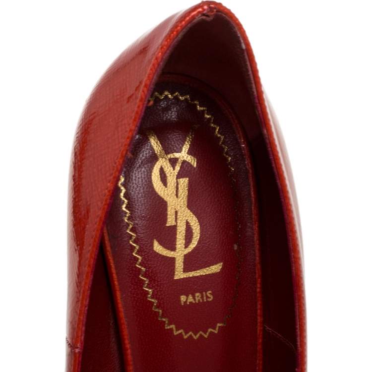 Pre Owned Yves Saint Laurent Red Patent Leather Tribtoo Platform Pumps Size 37.5