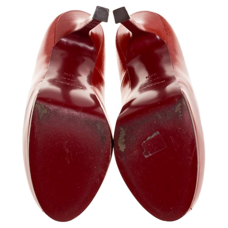 Pre Owned Yves Saint Laurent Red Patent Leather Tribtoo Platform Pumps Size 37.5