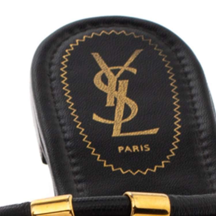 Pre Owned Yves Saint Laurent Black Leather Ycon Thong Flat Sandals Size 39
