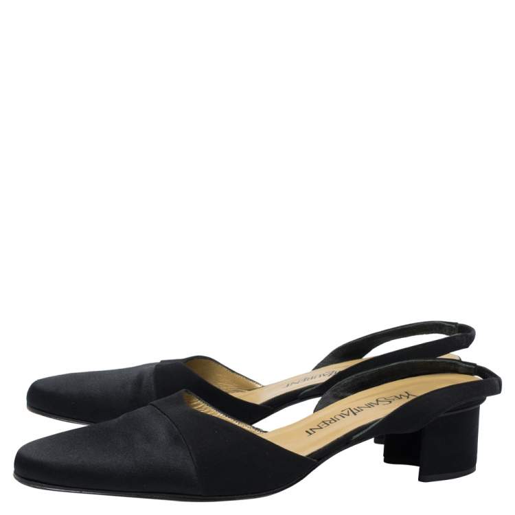 مملوكة مسبقًا Yves Saint Laurent Black Satin Round Toe Slingback Sandals Size 40