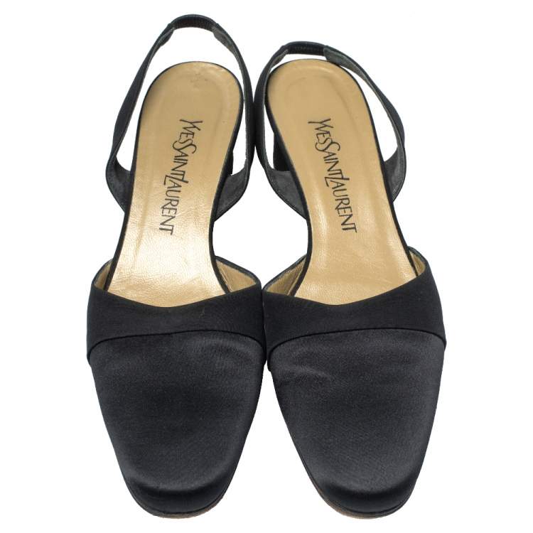 مملوكة مسبقًا Yves Saint Laurent Black Satin Round Toe Slingback Sandals Size 40