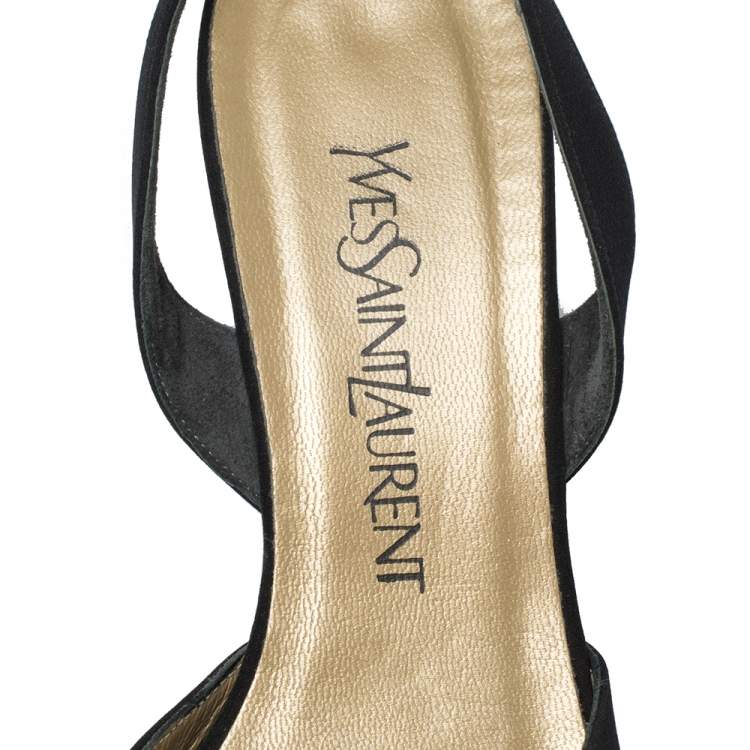مملوكة مسبقًا Yves Saint Laurent Black Satin Round Toe Slingback Sandals Size 40