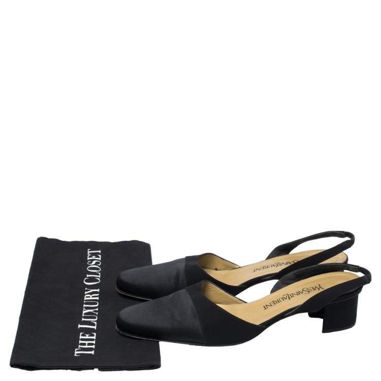 مملوكة مسبقًا Yves Saint Laurent Black Satin Round Toe Slingback Sandals Size 40