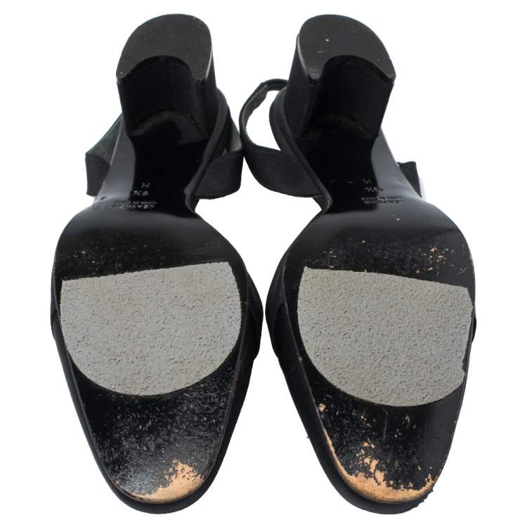 مملوكة مسبقًا Yves Saint Laurent Black Satin Round Toe Slingback Sandals Size 40