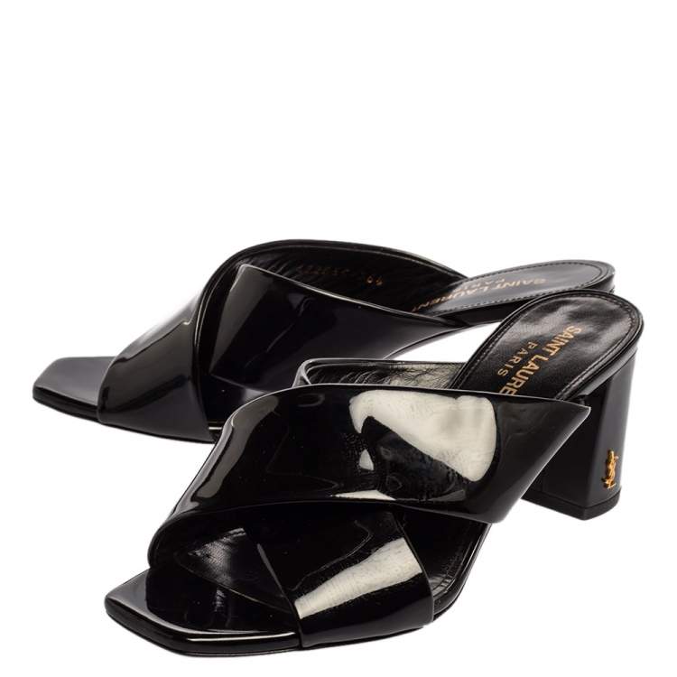 مملوكة مسبقًا Saint Laurent Paris Black Patent Leather Loulou Criss Cross Mules Size 36.5