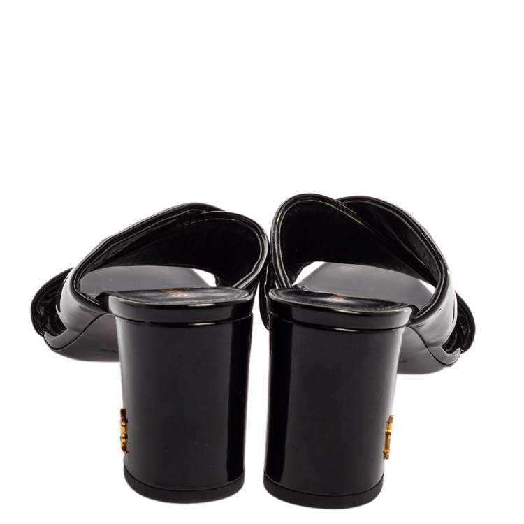 مملوكة مسبقًا Saint Laurent Paris Black Patent Leather Loulou Criss Cross Mules Size 36.5