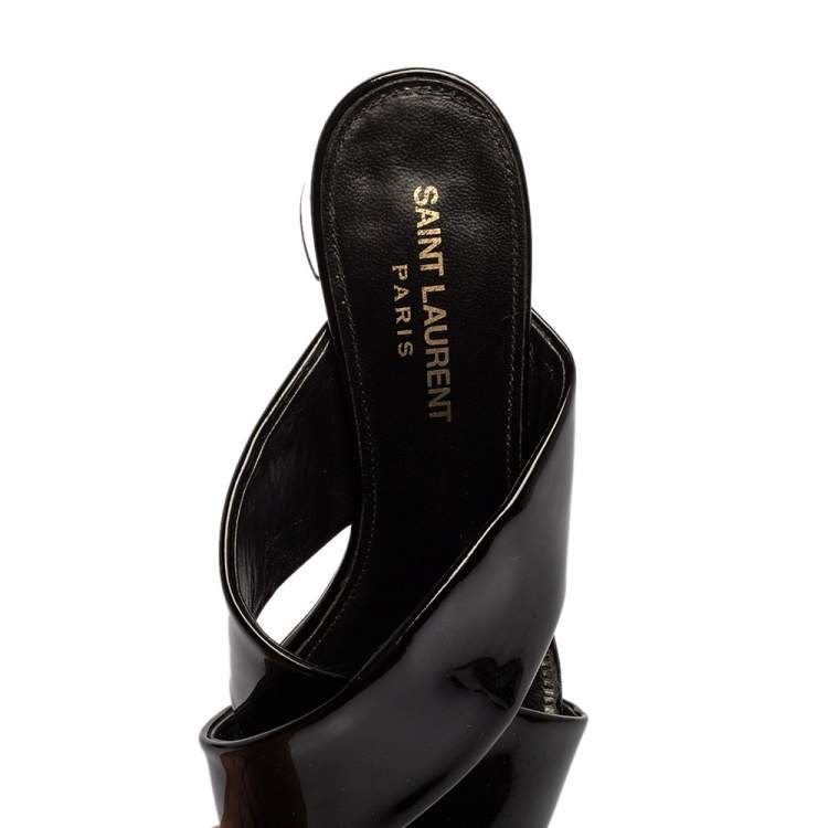 مملوكة مسبقًا Saint Laurent Paris Black Patent Leather Loulou Criss Cross Mules Size 36.5