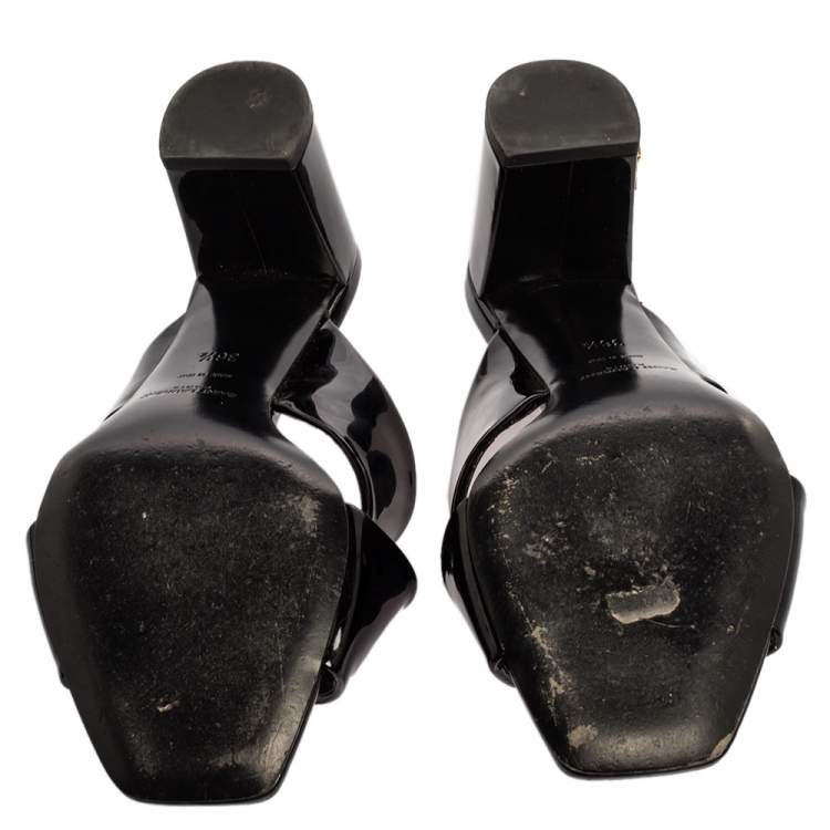 مملوكة مسبقًا Saint Laurent Paris Black Patent Leather Loulou Criss Cross Mules Size 36.5