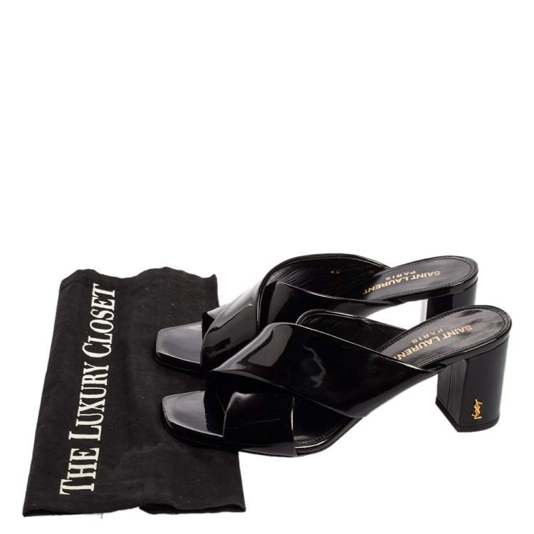 مملوكة مسبقًا Saint Laurent Paris Black Patent Leather Loulou Criss Cross Mules Size 36.5