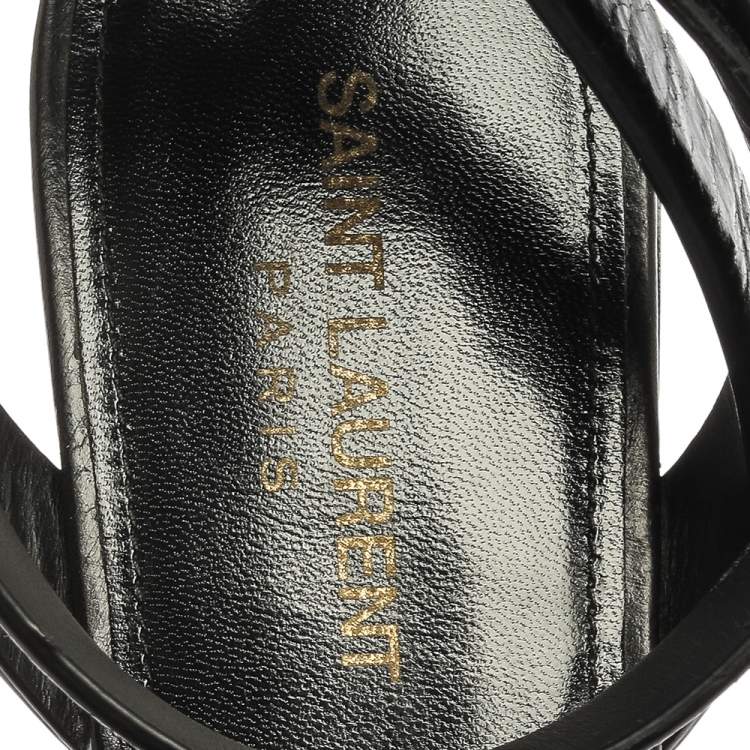 Pre Owned Saint Laurent Paris Black Leather Ankle Strap Flats Size 40.5