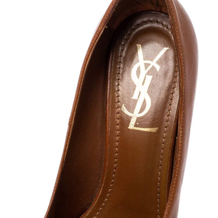 Pre Owned Yves Saint Laurent Brown Leather Tribtoo Platform Pumps Size 36