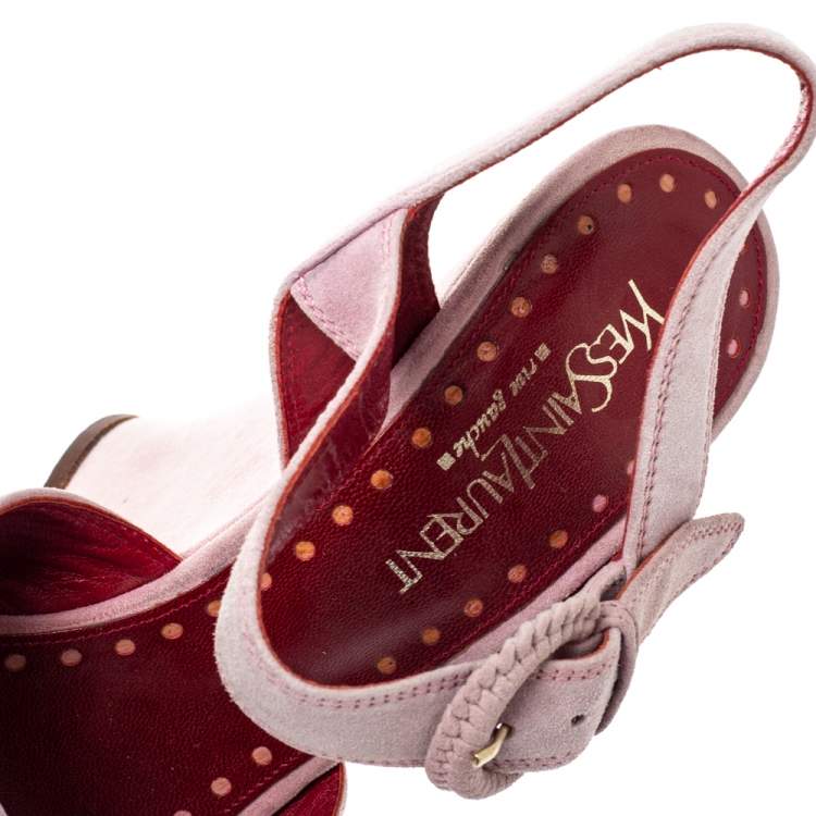 مملوكة مسبقًا Yves Saint Laurent Pink Suede Criss Cross Ankle Strap Wedge Sandals Size 37