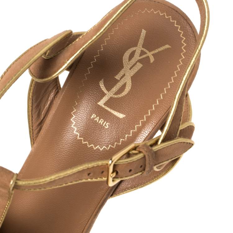 Pre Owned Yves Saint Laurent Tricolor Suede Tribute Platform Sandals Size 41