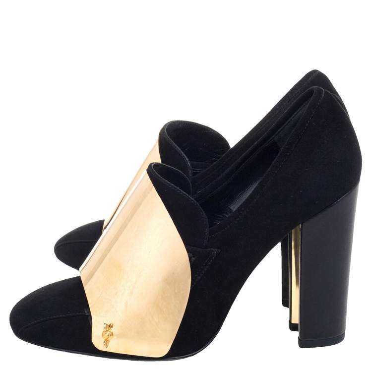 Pre Owned Saint Laurent Black Suede Cardinal Loafer Pumps Size 36