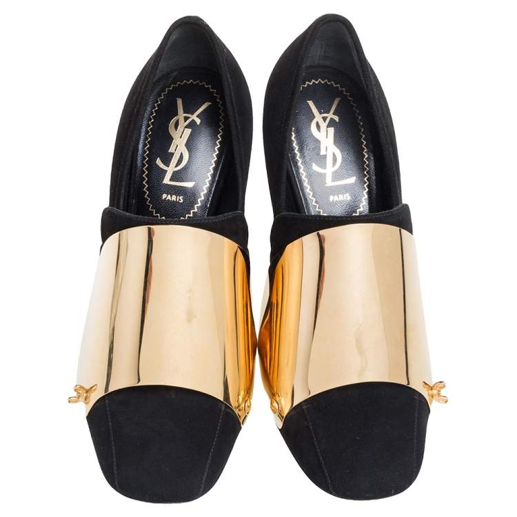 Pre Owned Saint Laurent Black Suede Cardinal Loafer Pumps Size 36