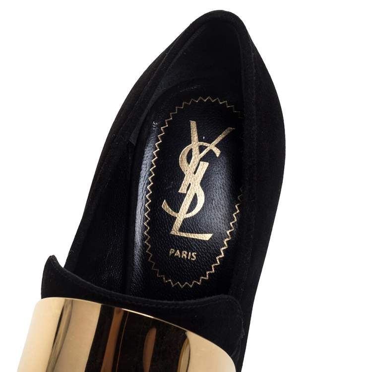 Pre Owned Saint Laurent Black Suede Cardinal Loafer Pumps Size 36