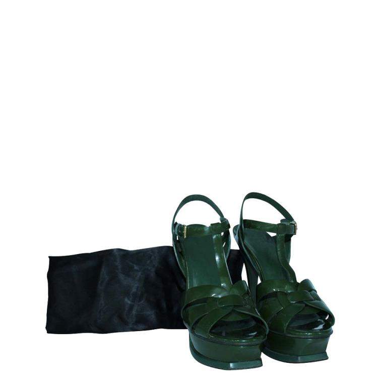Pre Owned Yves Saint Laurent Green Patent Leather tribute Sandals Size 37