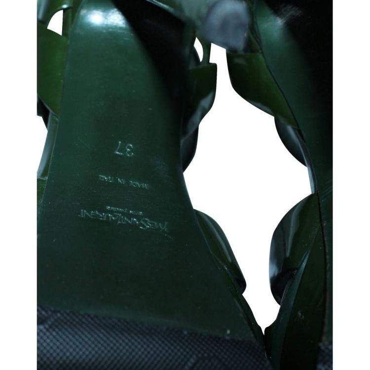 Pre Owned Yves Saint Laurent Green Patent Leather tribute Sandals Size 37