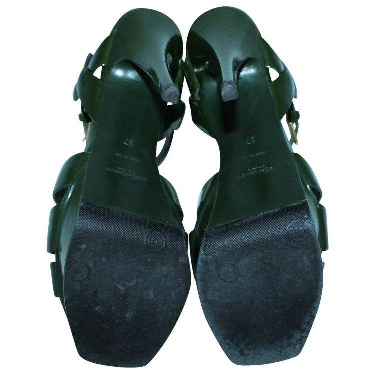 Pre Owned Yves Saint Laurent Green Patent Leather tribute Sandals Size 37