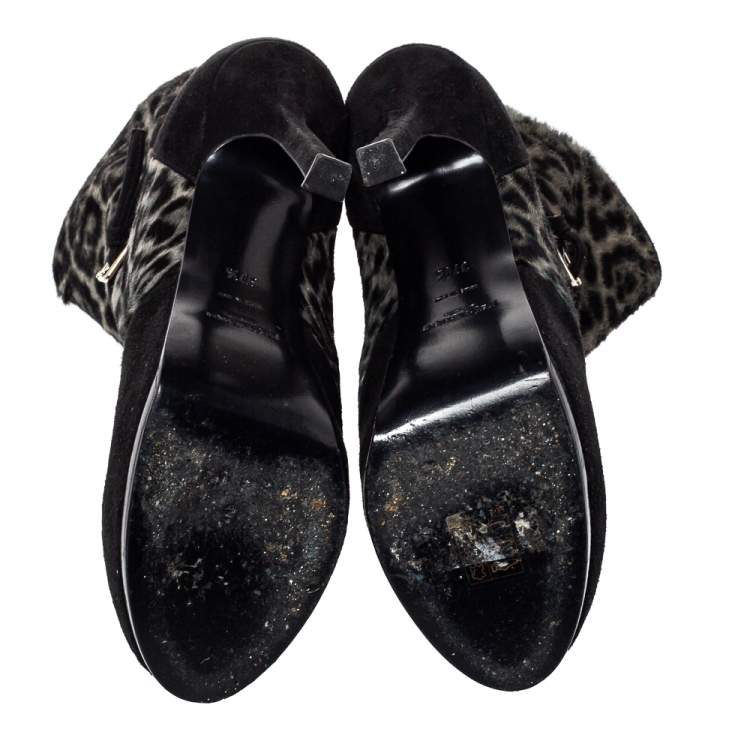 Pre Owned Saint Laurent Black Pony Hair And Suede Tribtoo Boots Size 37.5