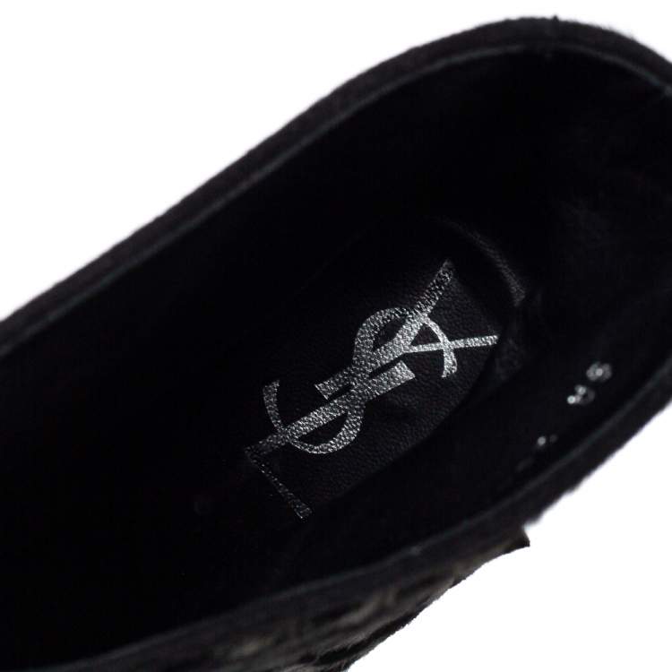 Pre Owned Saint Laurent Black Pony Hair And Suede Tribtoo Boots Size 37.5