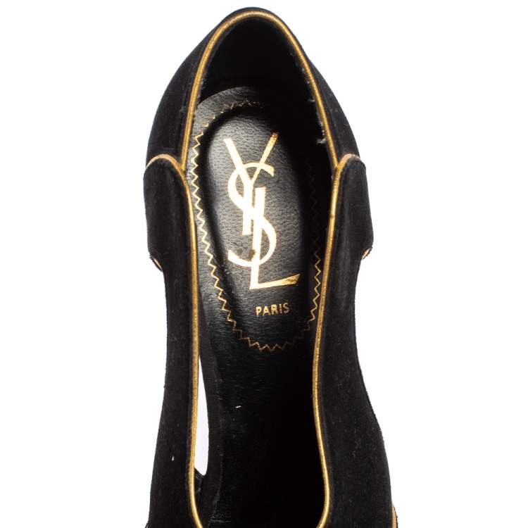 Pre Owned Yves Saint Laurent Black Cut Out Suede Palais Peep Toe Platform Pumps Size 36
