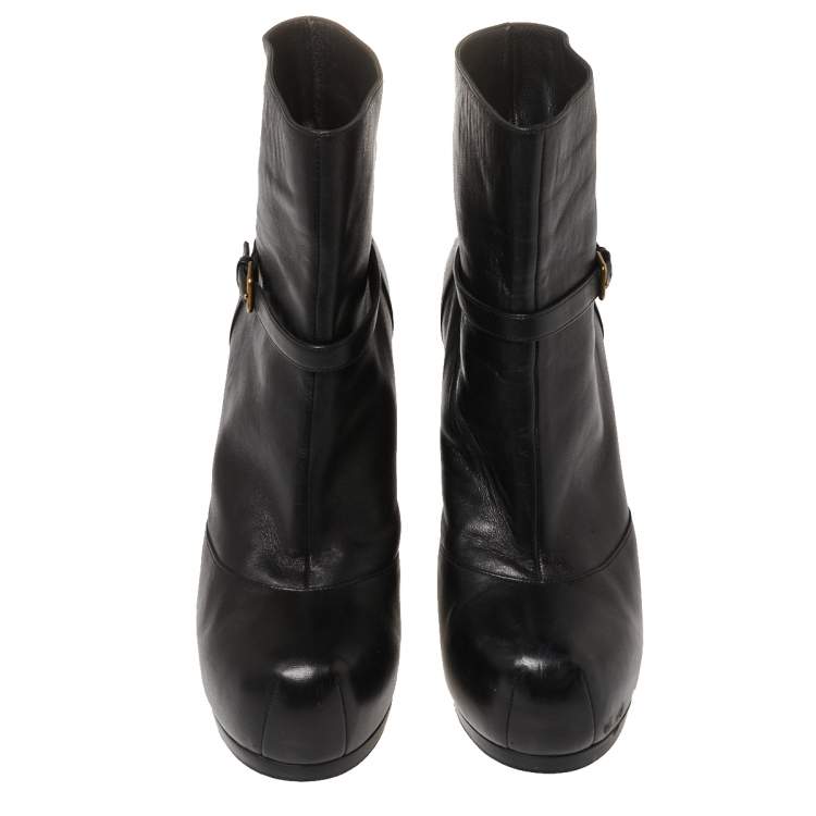 مملوكة مسبقًا Yves Saint Laurent Black Leather Tribtoo Platform Ankle Boots Size 38