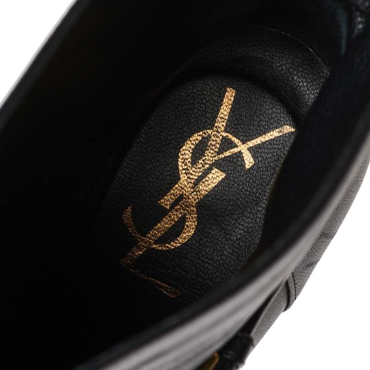 مملوكة مسبقًا Yves Saint Laurent Black Leather Tribtoo Platform Ankle Boots Size 38