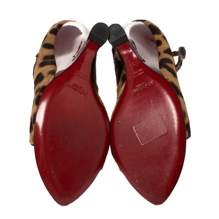 Pre Owned Yves Saint Laurent Animal Print Calf Hair Ankle Strap Wedge Sandals Size 39
