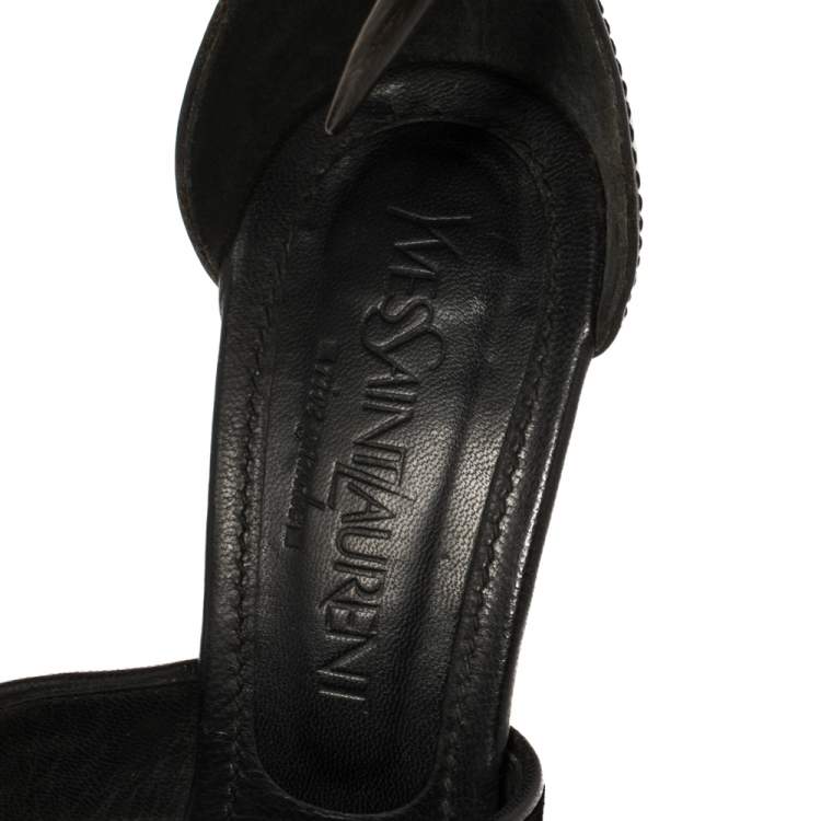 مملوكة مسبقًا Yves Saint Laurent x Tom Ford Velvet And Leather Fur Ankle Strap Safari Platform Sandals Size 38.5