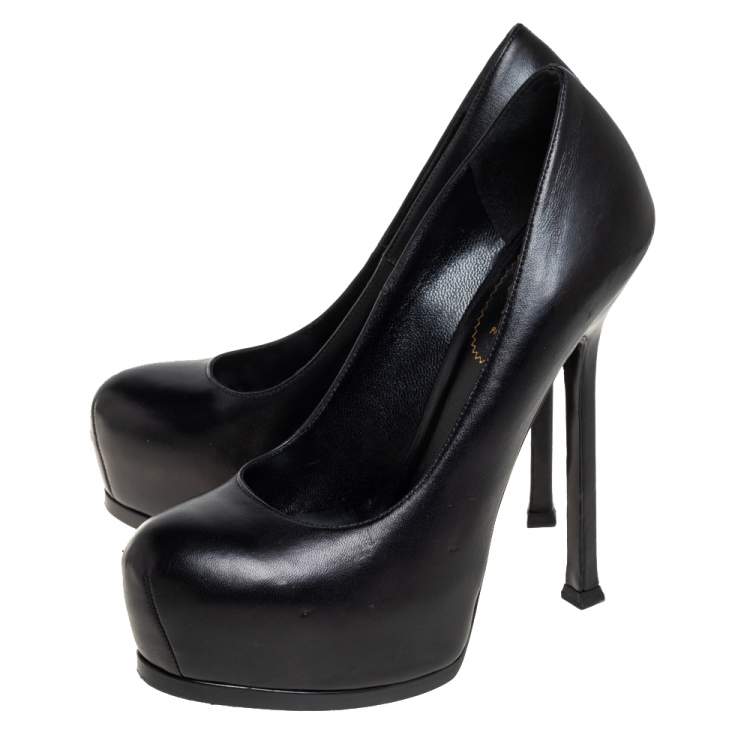 Pre Owned Yves Saint Laurent Black Leather Tribtoo Platform Pumps Size 37