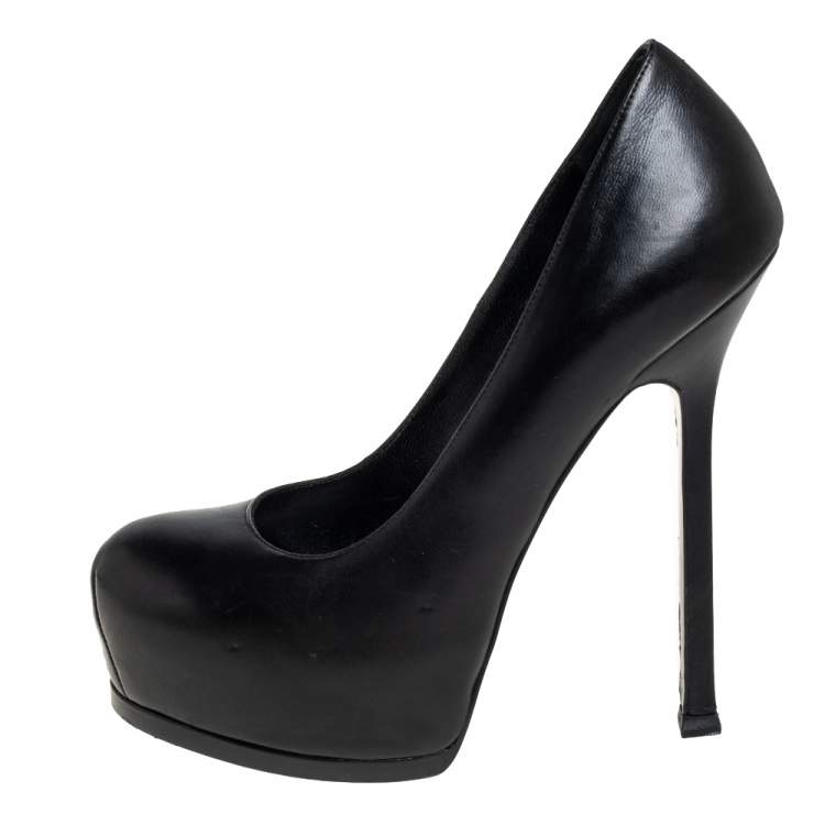 Pre Owned Yves Saint Laurent Black Leather Tribtoo Platform Pumps Size 37