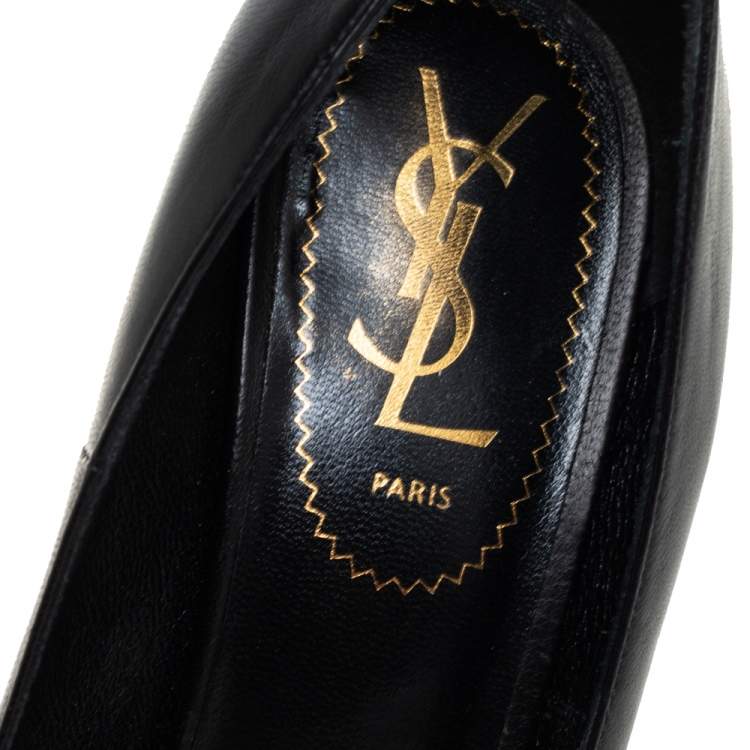 Pre Owned Yves Saint Laurent Black Leather Tribtoo Platform Pumps Size 37