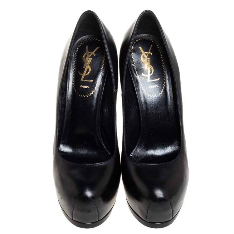 Pre Owned Yves Saint Laurent Black Leather Tribtoo Platform Pumps Size 37