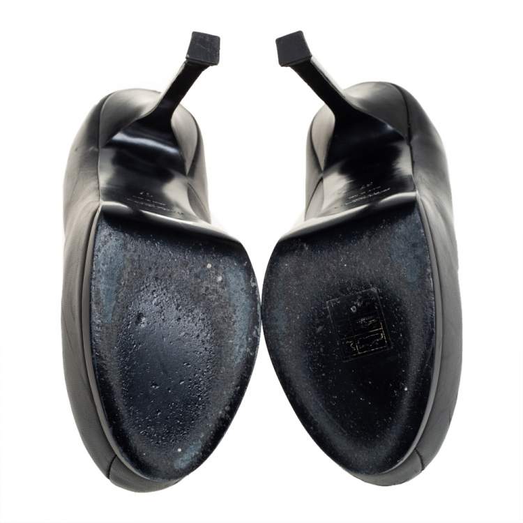 Pre Owned Yves Saint Laurent Black Leather Tribtoo Platform Pumps Size 37