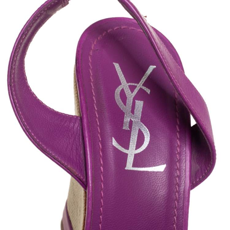 مملوكة مسبقًا Yves Saint Laurent Purple Leather Wedge Slingback Sandals Size 38